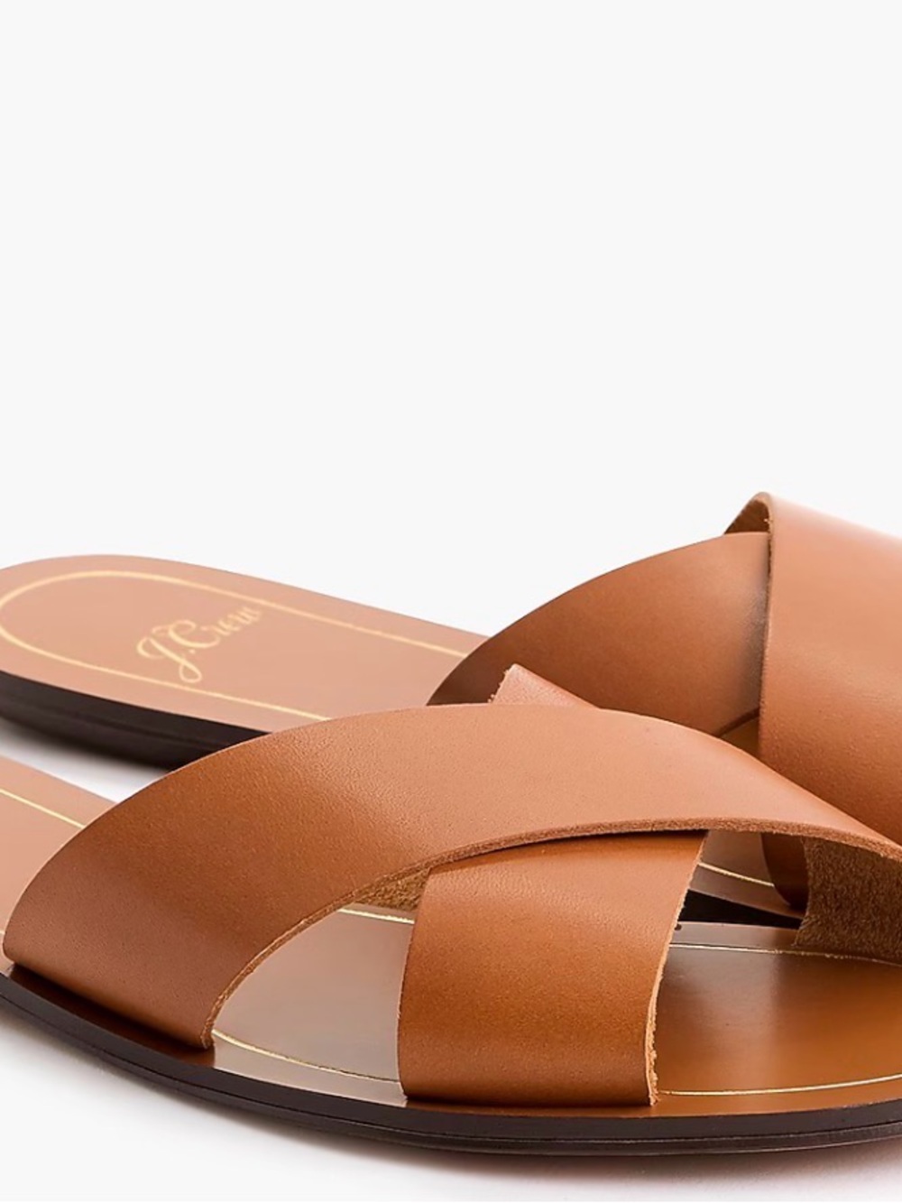 J crew Classic Tan Leather Cross-Band Slide Sandals - Women